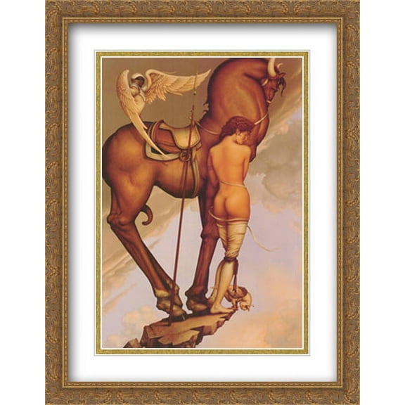 Athena 2x Matted 28x38 Large Gold Ornate Framed Art Print by Michael Parkes
