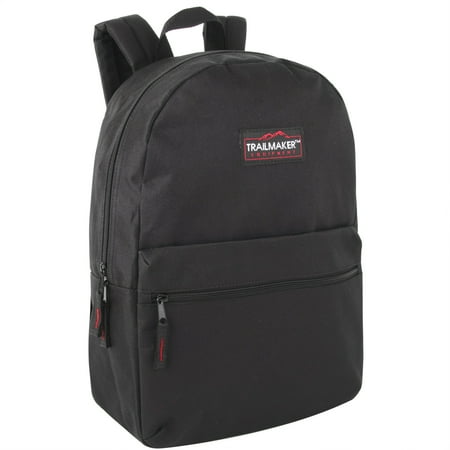 Classic Solid Color 17 Inch Backpack with Front Zipper Accessory Pocket, Dual Zipper Closure & Padded Shoulder Straps for Work, Office, Gym, Sports, Travel, Commute & Recreation in Black
