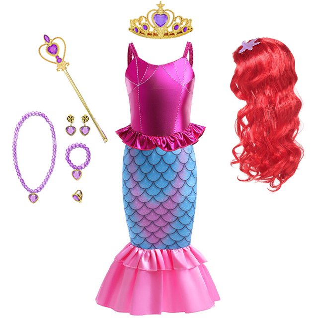 Vestido de princesa de la Sirenita de la película de Disney para niña, disfraz de cosplay de Ariel para niño, ropa de carnaval, fiesta de cumpleaños y Halloween Fivean unisex