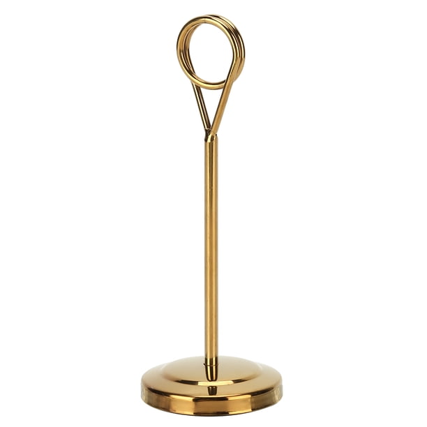 Soporte para número de mesa de acero inoxidable, duradero, resistente a la decoloración, ligero, clip para fotos para hotel, restaurante, 15,5 cm, dorado