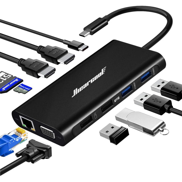 Estación de acoplamiento USB C para portátiles Hiearcool 11 en 1 tipo C