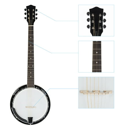 Zimtown 6 String Banjo Ukulele Uke Concert 38 Inch Size Sapele with 24 Brackets | Closed Back and Geared 5th Tuner