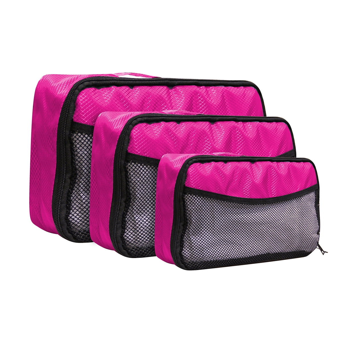 HOT PINK TRAVEL PACKING CUBES MESH LIGHTWEIGHT BAGS FOR LUGGAGE PCK OF
