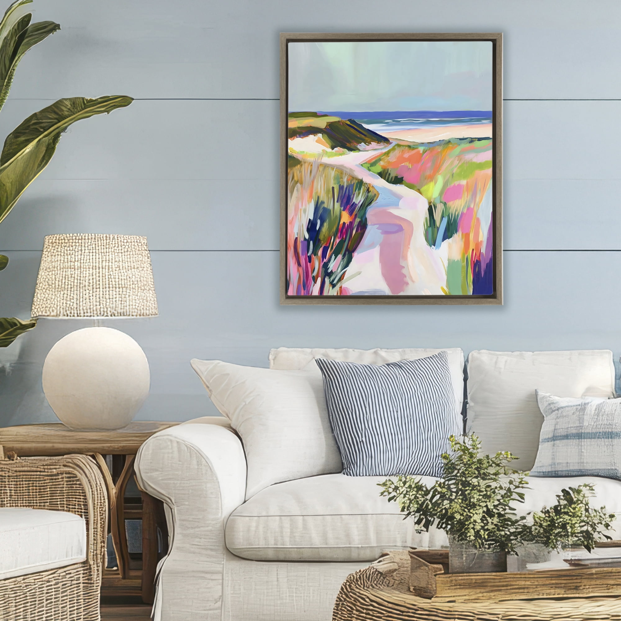 Stupell Industries Pathway Through Pastel Sand Dunes Brown Framed Floater Canvas Wall Art, design by The Prints Vibe