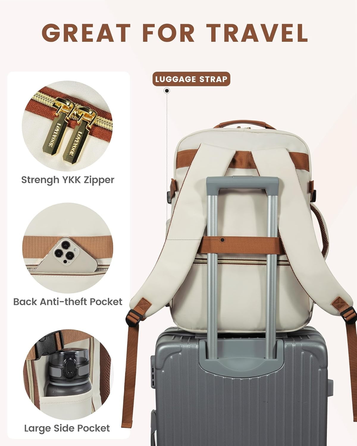 Lovevook Unisex Waterproof Travel Backpack with Packing Cubes, Beige