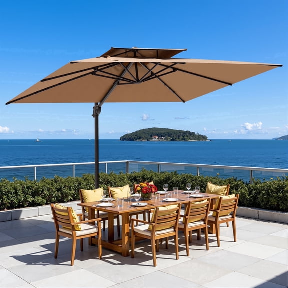 Crestlive Products 9*12ft Rectangle Cantilever Umbrella, Windproof Double Top, 3-year Fade-Resistant Fabric, 360-degree Rotating, Yellow