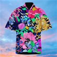 thumbnail image 2 of Camisa De Botones Para Hombre Camisa de manga corta con estampado digital 3d de ocio de tendencia de moda de playa de turismo de vacaciones de verano para hombres (Navy, S), 2 of 4