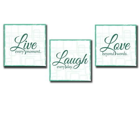 Tell Gallery - wall26 Live Laugh Love - 3 Piece Canvas Print - Wall Art Decor - Gallery Wrap Panels on Wooden Stretcher Bars - Colorful Design for Home - Beautiful Quote - Ready to Hang Teal