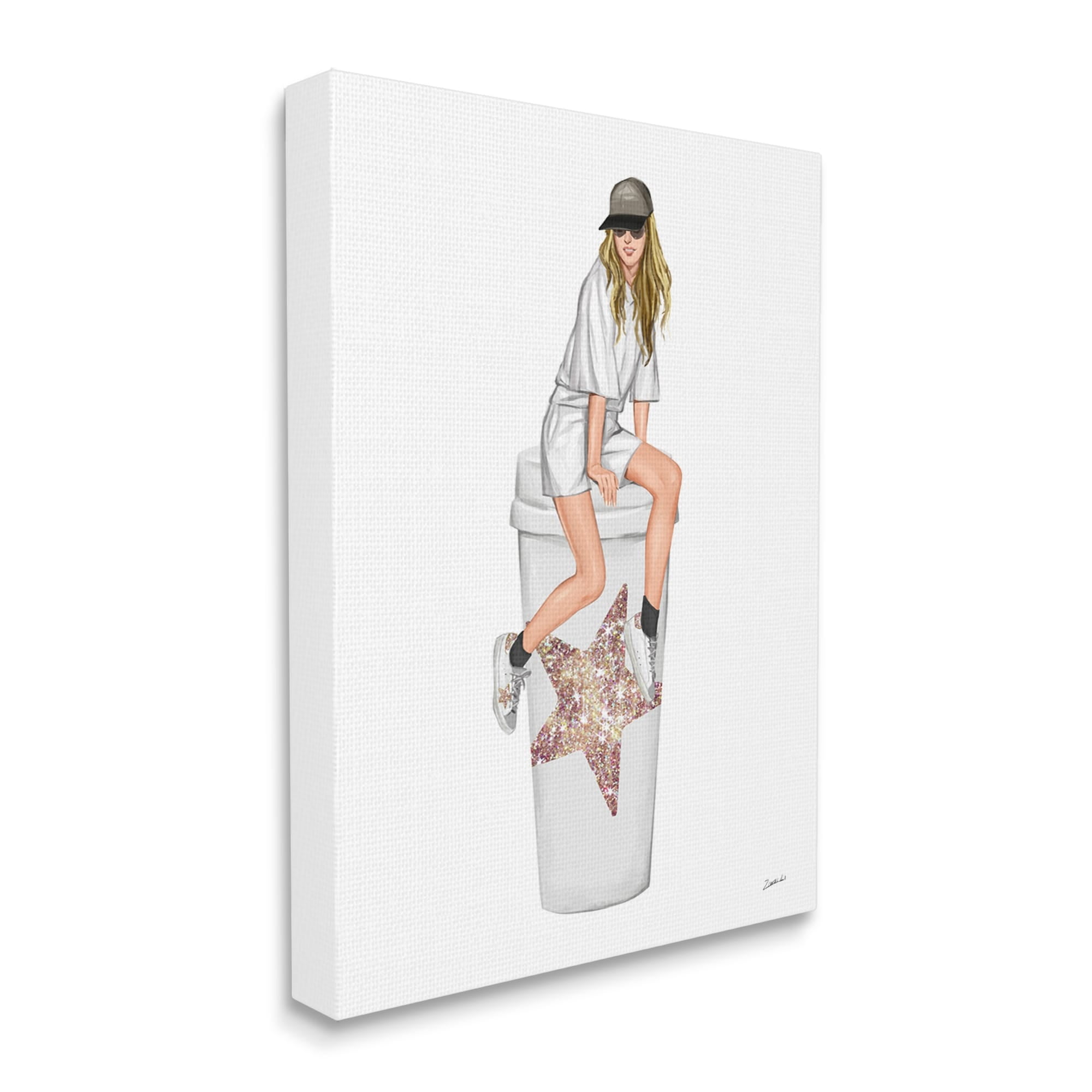 Stupell Industries Trendy Fashionable Girl Coffee Cup Beauty & Fashion Painting Gallery Wrapped Canvas Print Wall Art