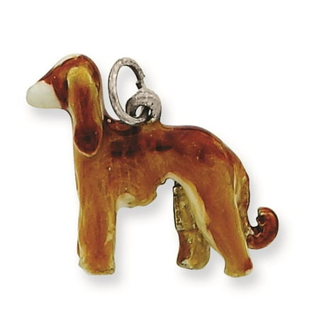 925 Sterling Silver Enameled Afghan Dog Solid Charm Pendant