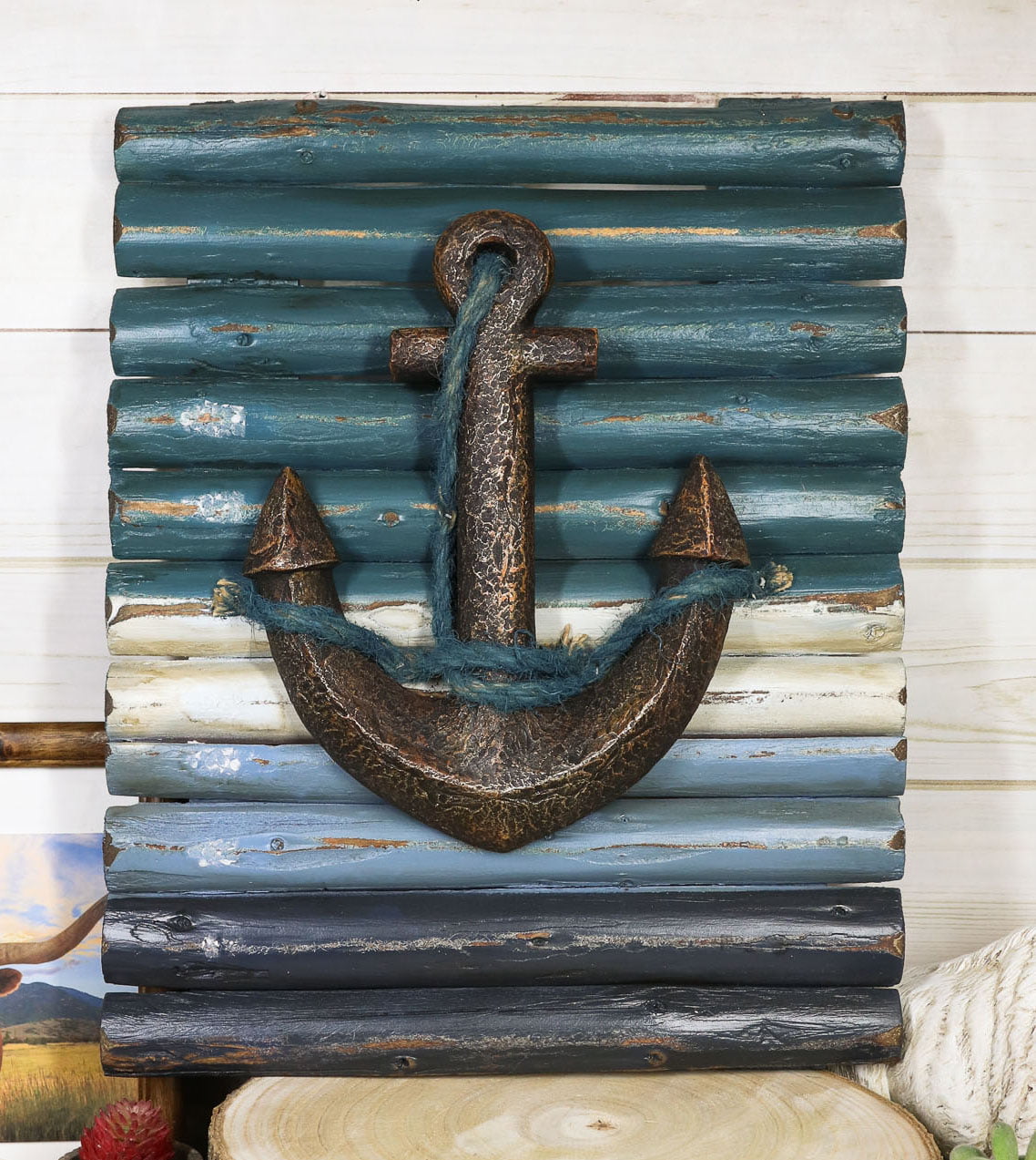Wood Anchor Thermomete Craft Art Wall Hanging Hook Gauge Shell Nautical YJWA 