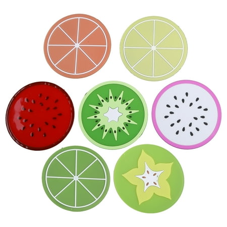 

TONKBEEY 7pcs Fruit Coaster Colorful Transparent Silicone Cup Holder Drinks Mat Tableware