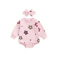 thumbnail image 1 of xiaxaixu Barboteuse Chandail pour Bébé Fille à Imprimé Floral, Col Rond, Manches Longues, Combinaison avec Bandeau pour l'Automne, 1 of 8
