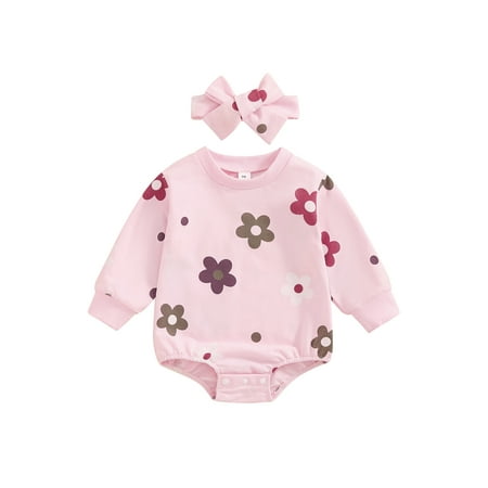 

ZIYIXIN Newborn Baby Girl Clothes Newborn Floral Bubble Romper Long Sleeve Bodysuit Headband Infant Fall Winter Outfit Set 0-18M