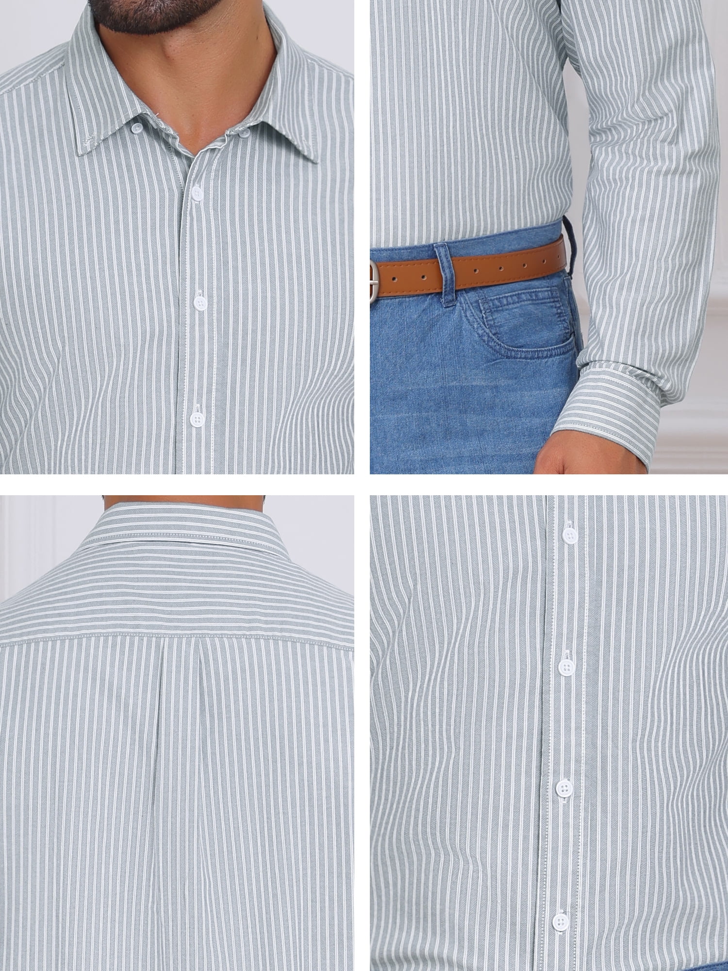 DARING DIVA Men's Stripes Long Sleeved Button Down Business Dress Shirts M Gray