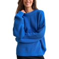 thumbnail image 2 of Duoif Sweaters for Women Trendy Women's 2025 Crew Neck Long Sleeve Casual Loose Ribbed Knit Solid Soft Pullover Sweater Tops Women's Sweaters Womens Tops Blue M, 2 of 7