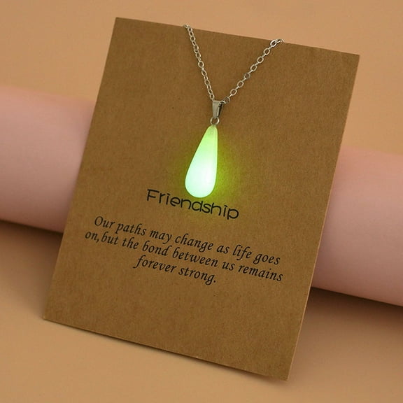 Xecvkr Luminous Fluorescent Crystal Pendant Hexagonal Stone Chain Necklace Glow in Dark LED Gift Party Costume 1.5in Pendant 20in Alloy Chain Friendship Card Included Unisex 1pc