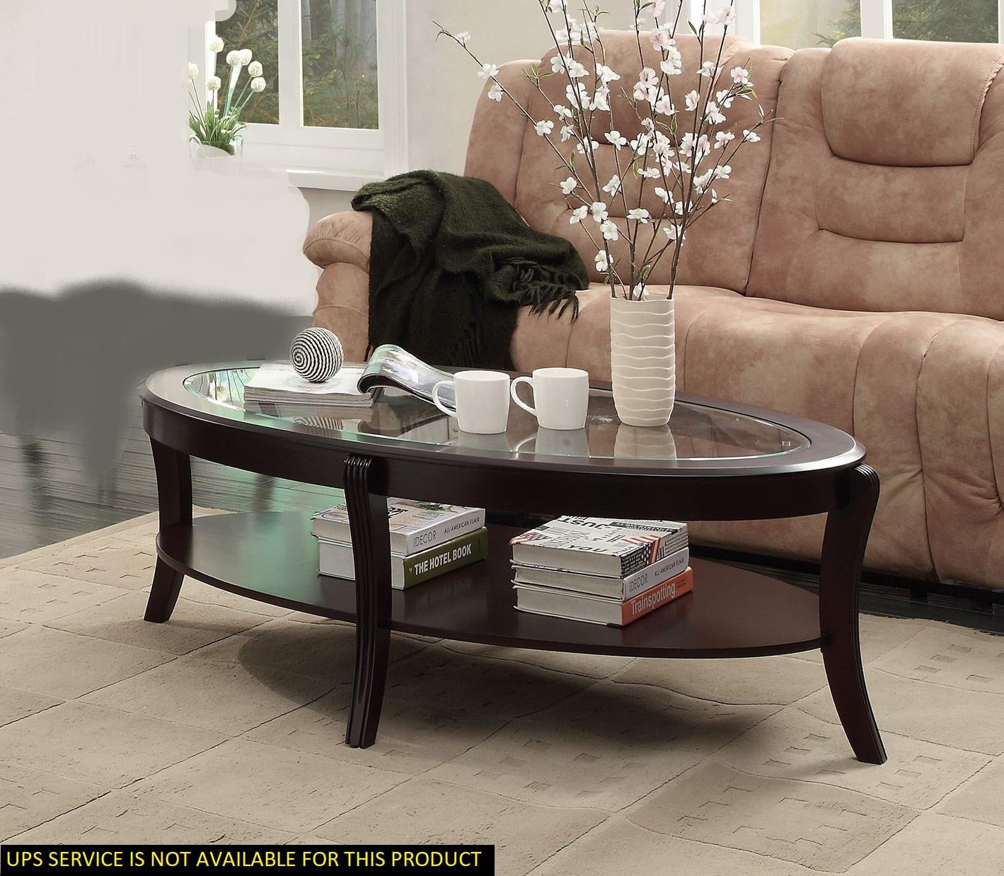 BaytoCare Rich Espresso Finish 1pc Cocktail Table with Glass Inserted