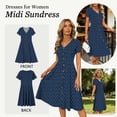 thumbnail image 5 of TEMOFON Summer Dresses for Women Button Floral Midi Sundress Short Sleeve V Neck Casual Polka Dot Dress L, 5 of 11