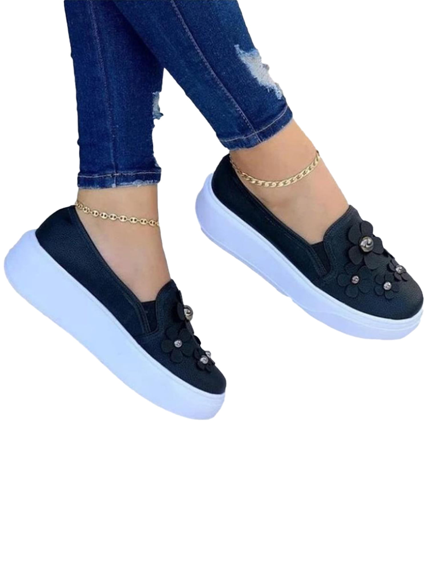 Womens Slip On Pumps Trainers Loafers Ladies Casual Flat Sport Shoes Sneakers