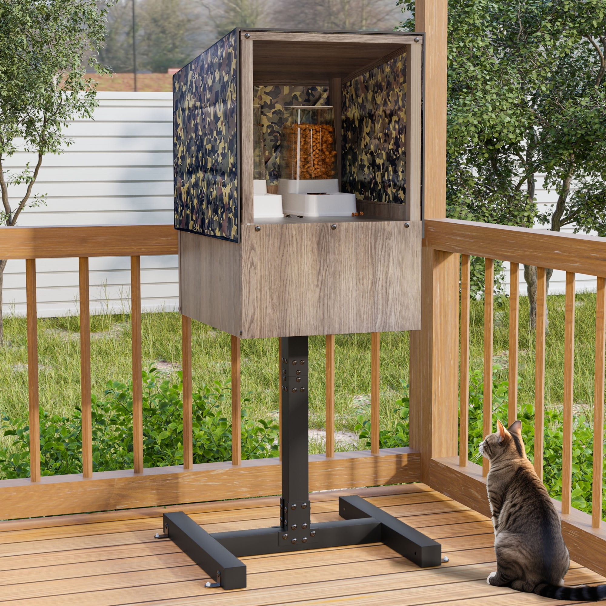 Outdoor Feral Cat Feeding Station, Shelter for Food & Water, Critter-Proof Design Safe Haven, 24.5"x24.5x61"