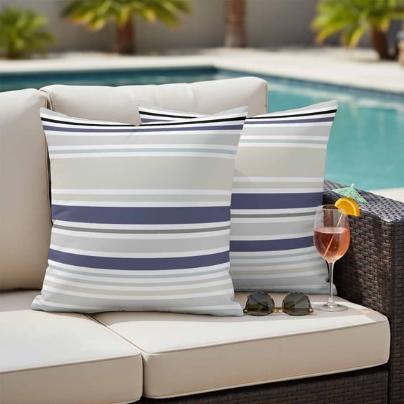 Beige Stripe Outdoor Pillow Covers 26x26 Inch Throw Pillow Covers Set of 2 Waterproof Decorative Pillow Cases Modern Abstract Art Navy Blue Striped Rustic Cushion Covers for Patio Furniture Garden