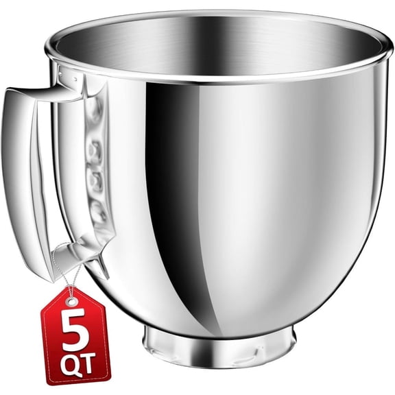Cfweater Stainless Steel Mixer Bowl With Handle, Compatible with KitchenAid Tilt-Head Mixers, 5QT