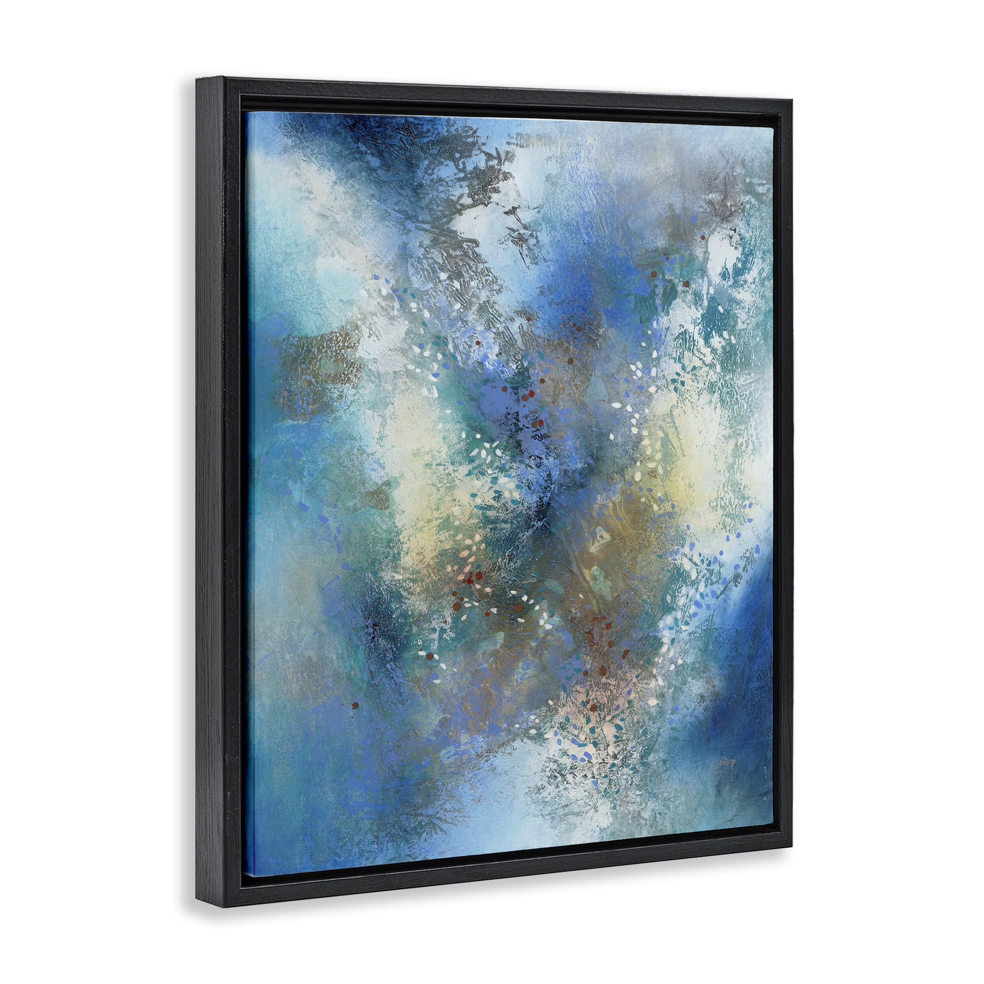 Stupell Industries Fluid Blue Abstraction Abstract Painting Black Floater Framed Canvas Art Print Wall Art, 25 x 31