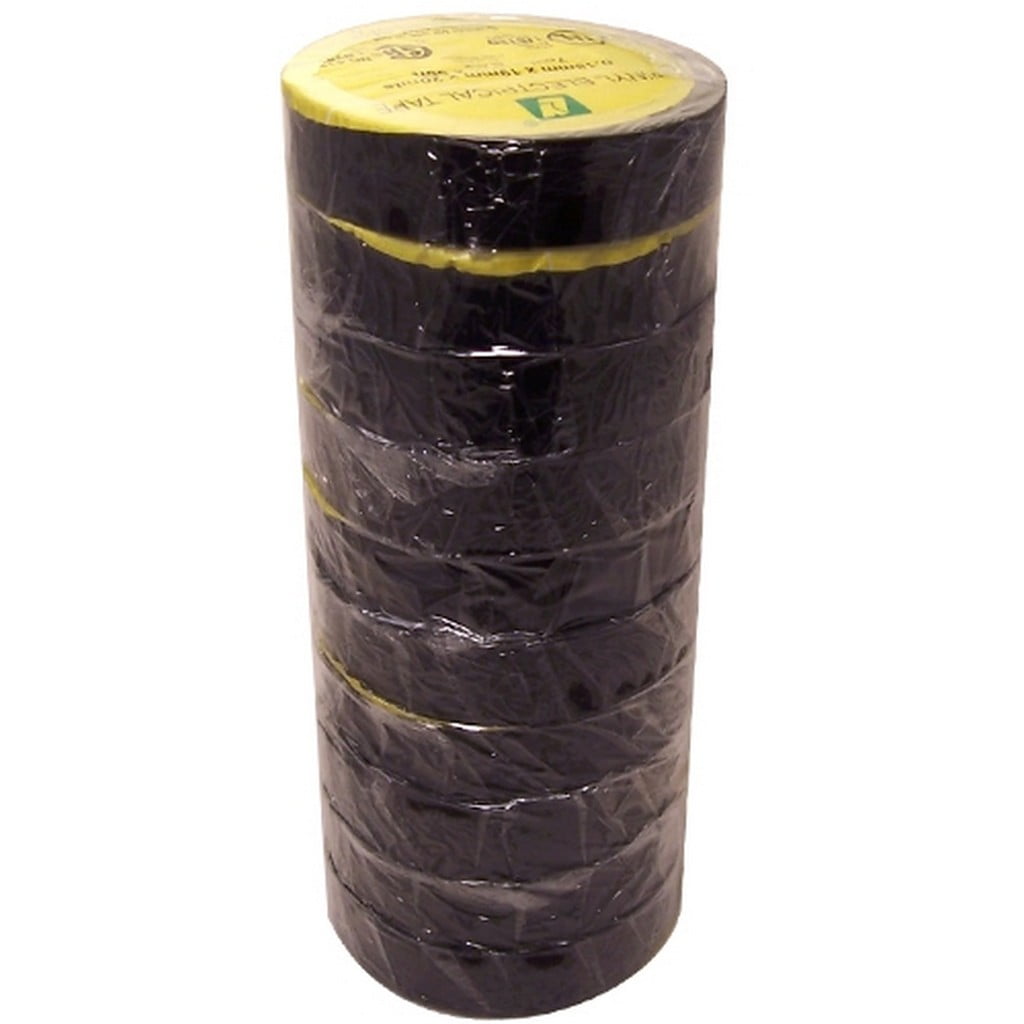 10 Pack 7mil x 3/4 inch s x 60' PVC Black Electrical Tape 