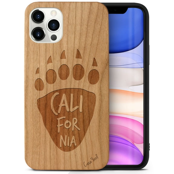Case Yard Wooden Case Outside Soft TPU Silicone, Slim Fit Shockproof Wood Protective Phone Cover for Girls Boys Men and Women, Supports Wireless Charging Cali Paw Design case for iPhone-12/12-Pro