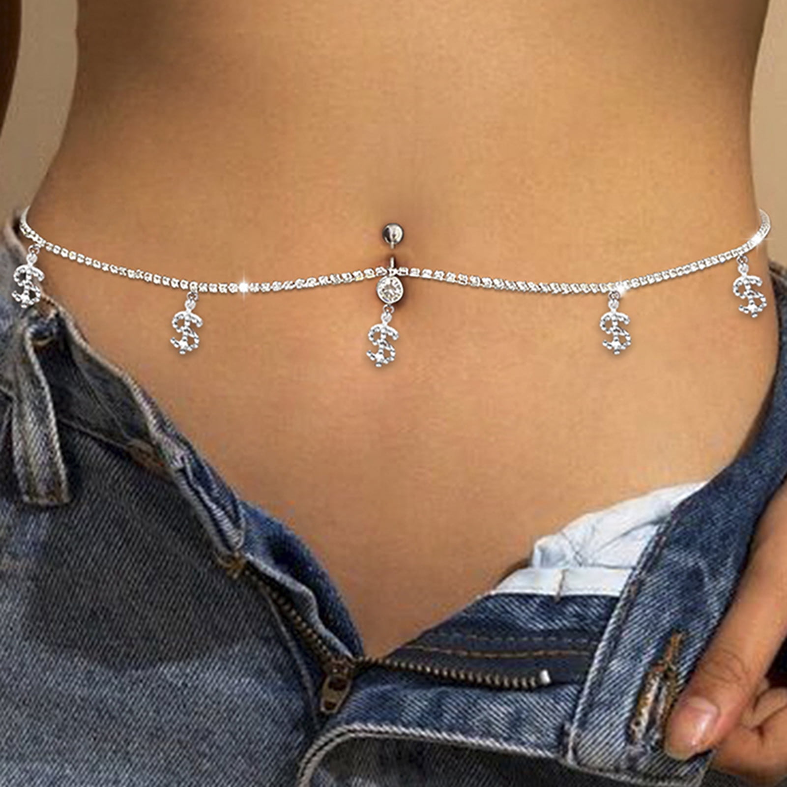 Belly Button Ring 14K White Gold with Flower 0.62 Diamond 004873
