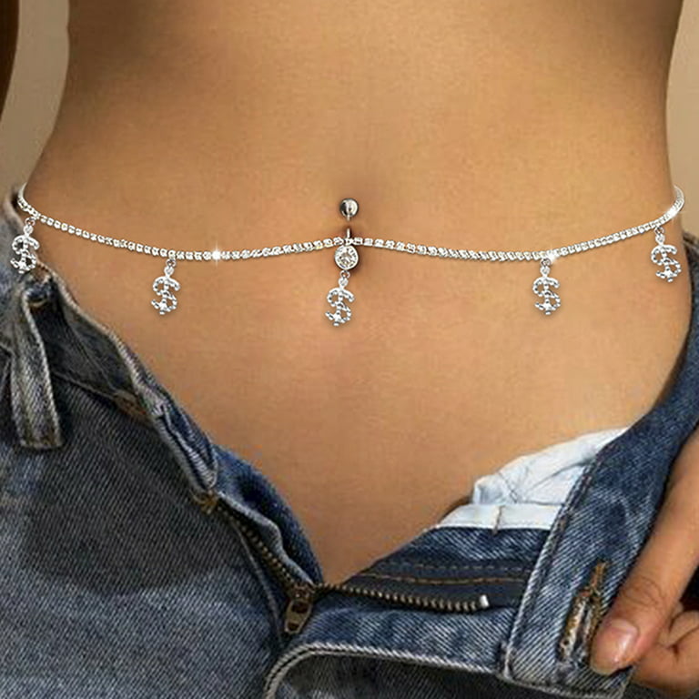 Travelwant Women Sexy Rhinestone Dangle Belly Button Ring with