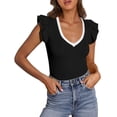 thumbnail image 1 of Remera PRETTYGARDEN Mujer Cuello en V con Volados Sin Mangas Ajustada Negra Talle L, 1 of 9