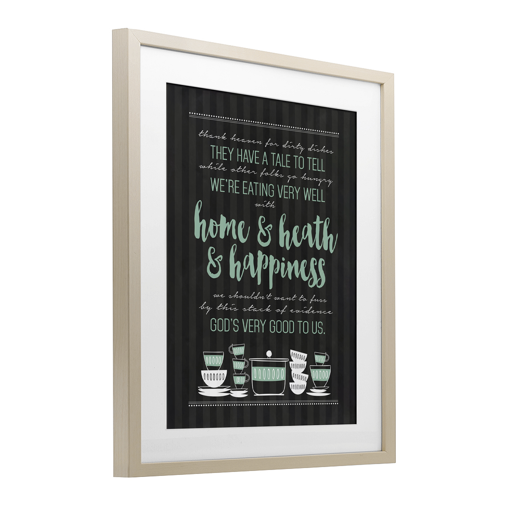 God's Good To Us Kitchen Birch Framed Print Under Glass, design by Lettered and Lined