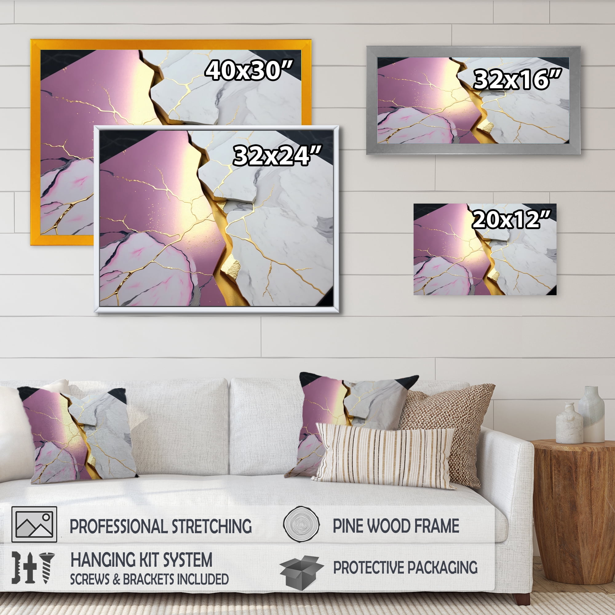 Designart Abstract Geode Pink III Canvas Wall Art