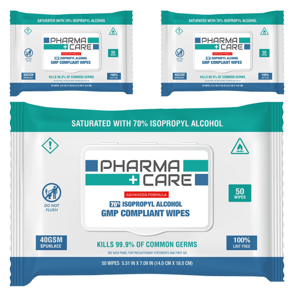 PharmaCare Advanced Formula 70% Alcohol Wipes - (50 Count) 3 Packs