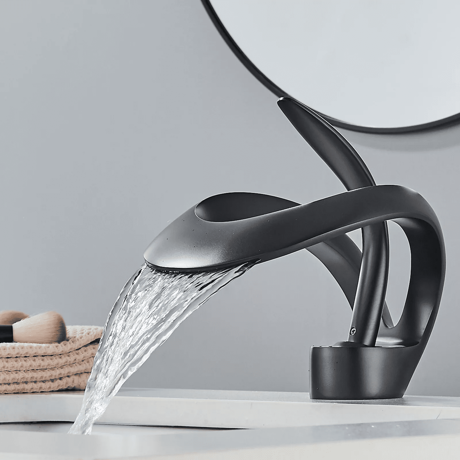 Black Single Handle Bathroom Sink Basin Faucet 1 Hole Waterfall Vanity Mixer Tap