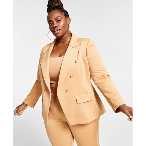 Nina Parker Trendy Plus Size Double Breasted Blazer Doe 0X