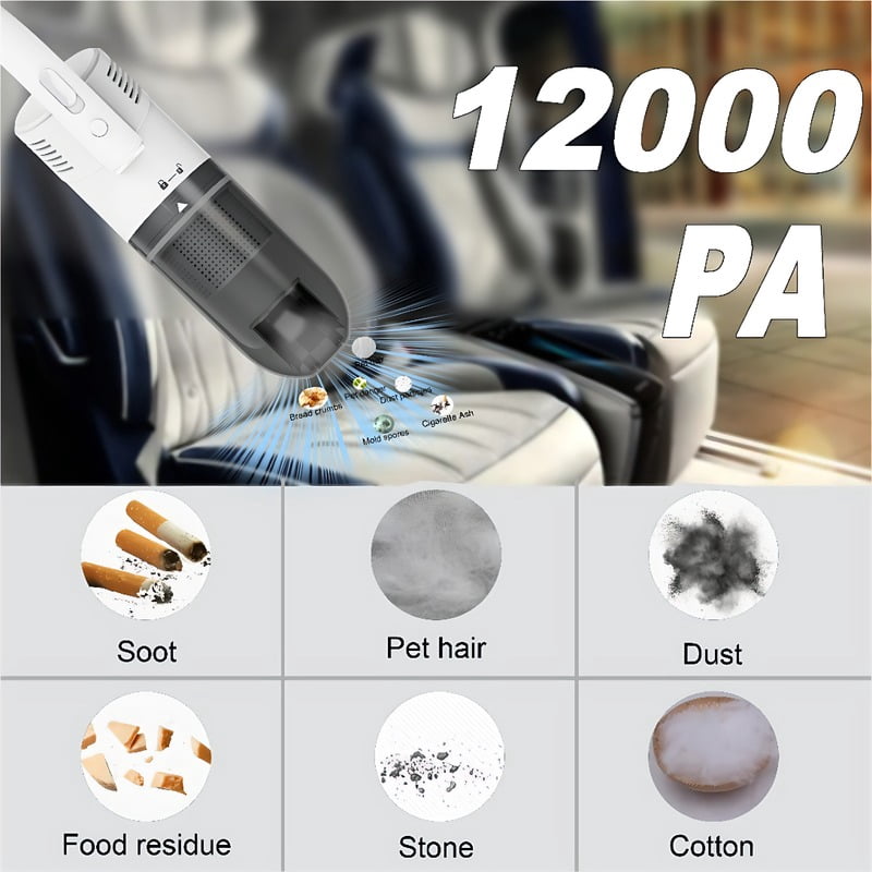 Car Vacuum Cleaner – 12000Pa Strong Suction Handheld Wet & Dry, 4.6M Long Cord, 15A Fuse, Washable Filter, Includes Crevice & Brush Nozzles for Car Interior Dust Pet Hair Food Residue