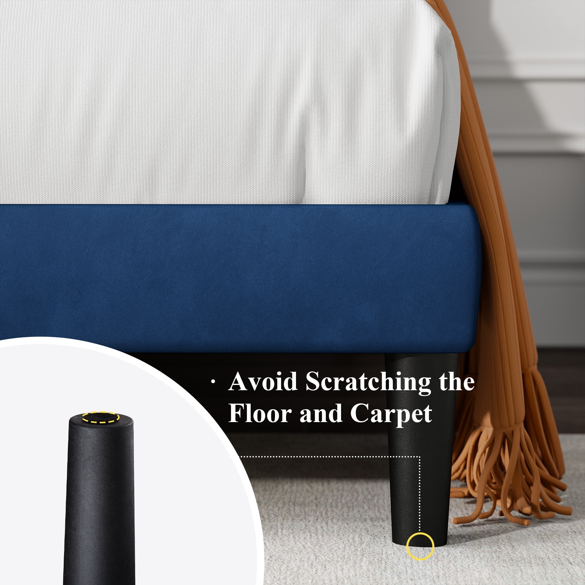 Allewie Queen Size Velvet Upholstered Platform Bed Frame with Adjustable Vertical Channel Tufted Headboard, Navy Blue