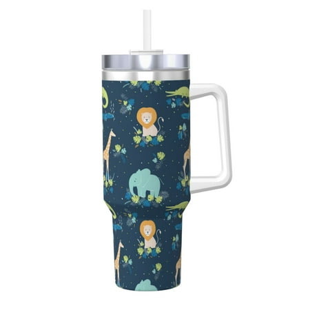 

Gaeub Tropical Animals Print Stainless Steel Hot/Cold Coffee Cup 40oz Ice Bully Cup With Handle And Straw Travel Coffee Cup
