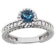 thumbnail image 2 of 14K White Gold Diamond Natural London Blue Topaz Round 4mm Engagement Ring 2-piece Set, size 9.5, 2 of 4