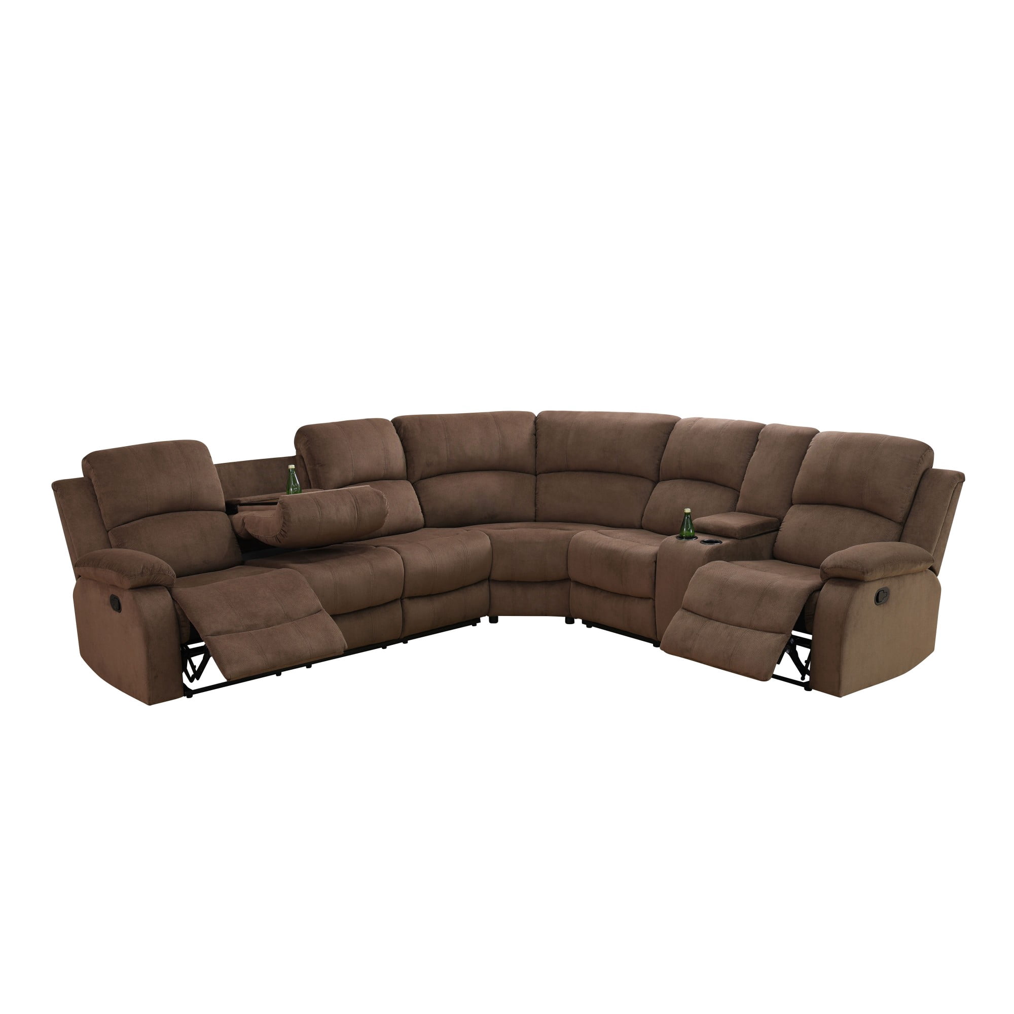 Gewnee Oversized Flannel Fabric Manual Reclining Sectional Sofa with 1-Seat Sofa,Cup Holders for Living Room