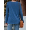thumbnail image 2 of Cupshe Women's Slub Knit Scalloped Hem Long Sleeve Blue Henley Tee, 2 of 5