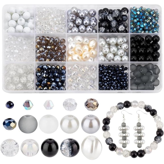 995PCS Glass Beads for Jewelry Making 15 Style Round Loose Beads Bicone Crystal Spacers Oval Bead for Men Women Bracelet Earring Necklace Jewelry Making Crafts Supplies