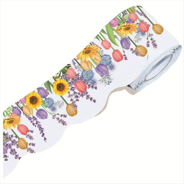 1 Rollo de Borde de Tablón de Anuncios, Borde de Boletín Floral, Borde de Adorno de Flor de Tulipán para Pizarra de Aula Escolar