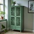 thumbnail image 2 of GZXS Vintage Storage Cabinet w/ 2 Carved Doors & Drawer, Antique Green Finish, Narrow Tall Pantry Cupboard with Adjustable Shelves and Solid Wood Legs, for Bedroom & Living Room Decor, Easy Assembly, 2 of 10