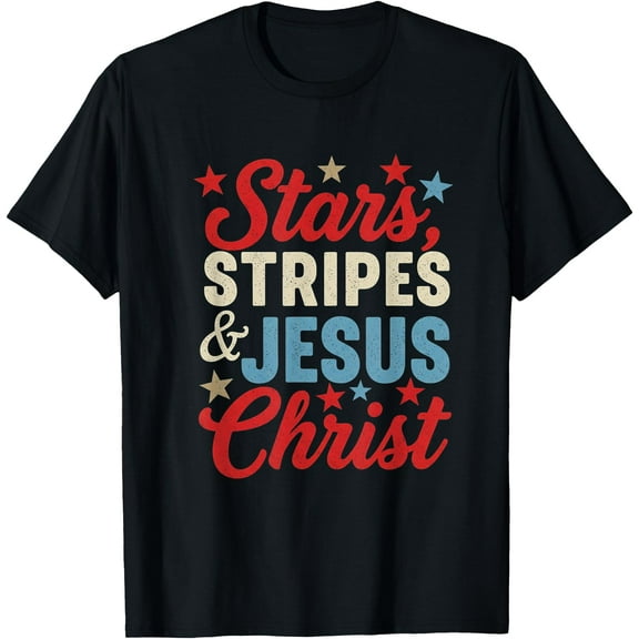Stars Stripes Jesus Christ 4th Of July Religious Christian T-Shirt,Black