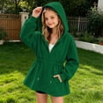 thumbnail image 3 of ZACPNCV Girls Zip Up Hoodie Sweatshirt Kids Drawstring Waist Cinched Hoodie Casual Long Sleeve Loose Hooded Sweatshirt Coat with Pockets 13-14 Years, 3 of 6