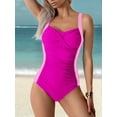 thumbnail image 5 of Femme Maillot de Bain 1 Pièce Ruché Effet Ventre Plat Halter Réglable Élégant Monokini de Sport Rose Red XL, 5 of 8